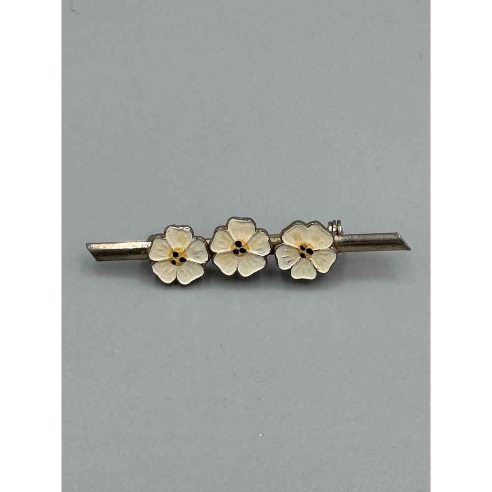 Vintage‎ Enamel Flowers Trio Floral Brooch Pin